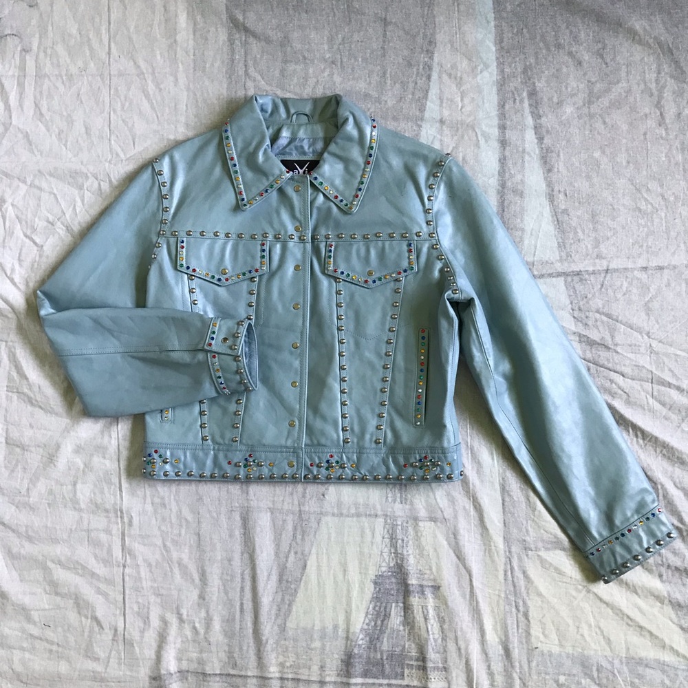 Vintage Baby Blue Leather Jacket